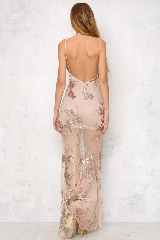 Deep V-Neck Glitter Beach Sequin Lace Dress - Image 6