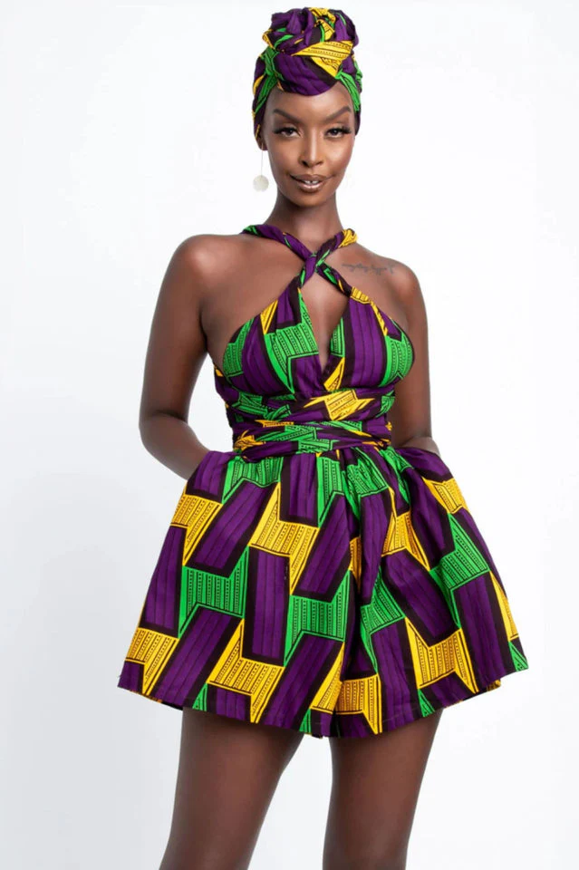Retro Print Patchwork Romper - Image 4